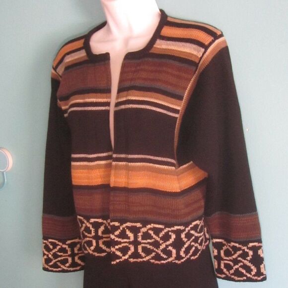Bill Baber Handknit Edinburgh Scotland Brown Stripe Crop Cardigan Sweater Size M - Picture 10 of 12